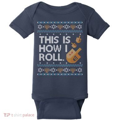 Funny Ugly Hanukkah Sweater How I Roll Dreidel Baby Bodysuit