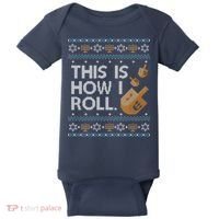 Funny Ugly Hanukkah Sweater How I Roll Dreidel Baby Bodysuit thumb 0