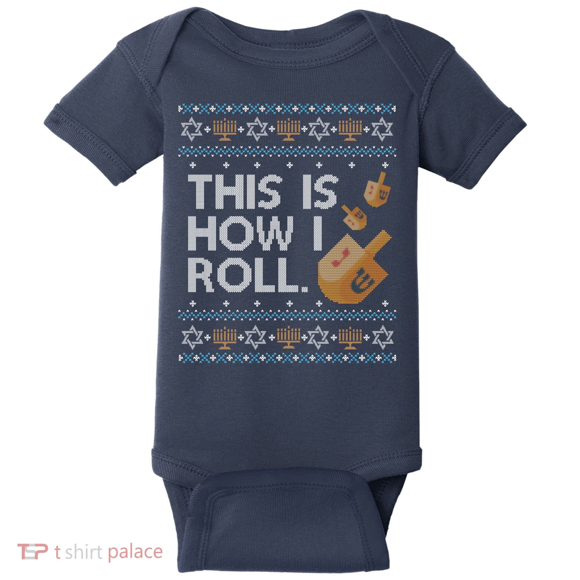 Funny Ugly Hanukkah Sweater How I Roll Dreidel Baby Bodysuit