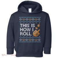 Funny Ugly Hanukkah Sweater How I Roll Dreidel Toddler Hoodie thumb 0
