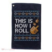 Funny Ugly Hanukkah Sweater How I Roll Dreidel Golf Towel thumb 0