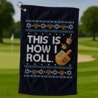 Funny Ugly Hanukkah Sweater How I Roll Dreidel Golf Towel thumb 1
