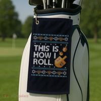 Funny Ugly Hanukkah Sweater How I Roll Dreidel Golf Towel thumb 2