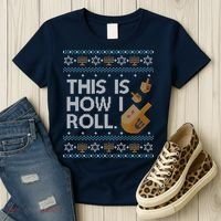 Funny Ugly Hanukkah Sweater How I Roll Dreidel Women's T-Shirt thumb 3