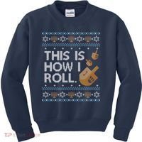 Funny Ugly Hanukkah Sweater How I Roll Dreidel Kids Sweatshirt thumb 0