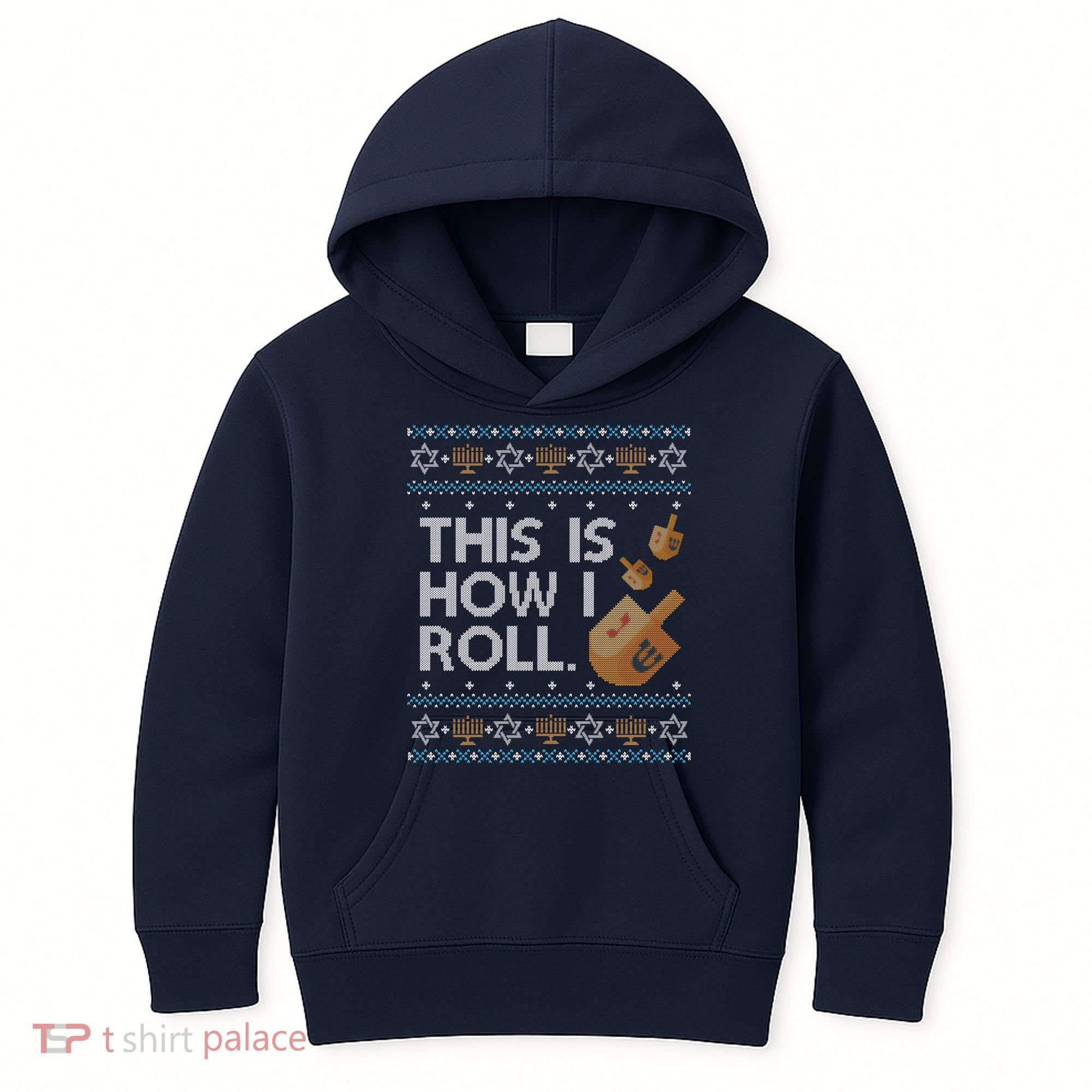 Funny Ugly Hanukkah Sweater How I Roll Dreidel Kids Hoodie