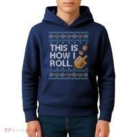Funny Ugly Hanukkah Sweater How I Roll Dreidel Kids Hoodie thumb 4