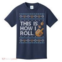 Funny Ugly Hanukkah Sweater How I Roll Dreidel Kids T-Shirt thumb 0