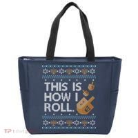 Funny Ugly Hanukkah Sweater How I Roll Dreidel Tote Bag thumb 0