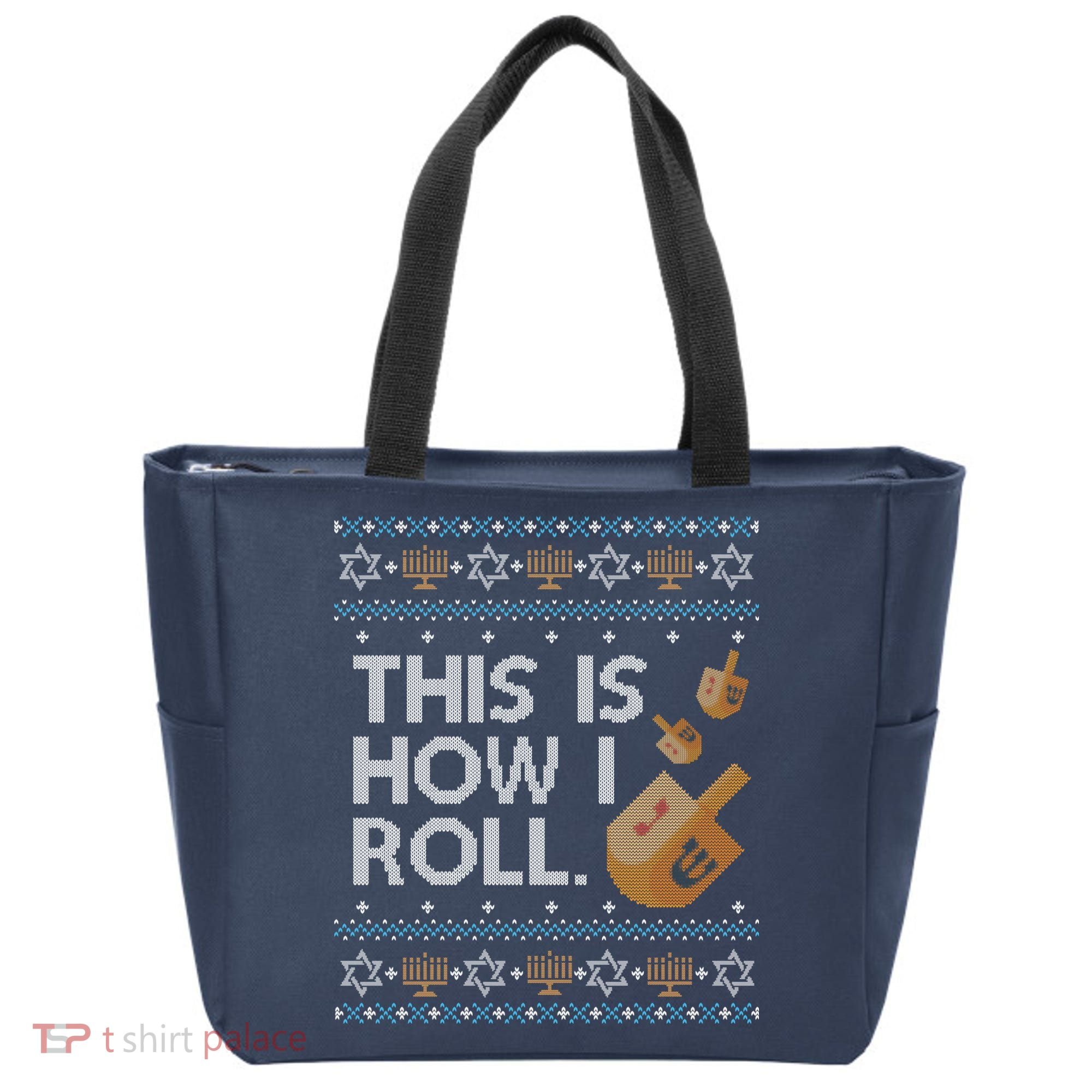 Funny Ugly Hanukkah Sweater How I Roll Dreidel Tote Bag