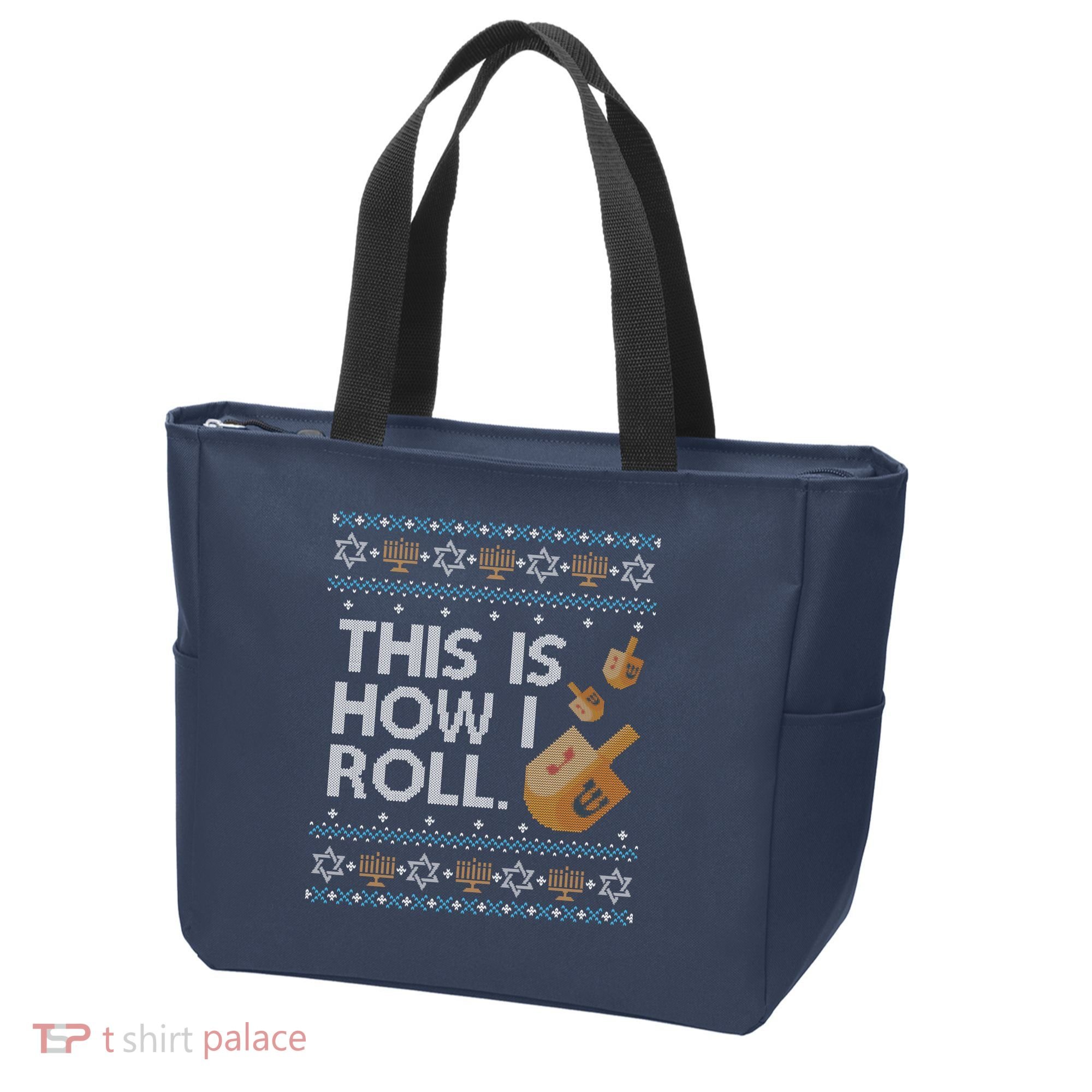 Funny Ugly Hanukkah Sweater How I Roll Dreidel Tote Bag