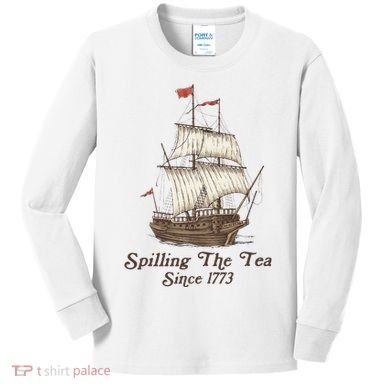 Funny Us History Teacher Boston Spilling The Tea Since 1773 Kids Long Sleeve Shirt