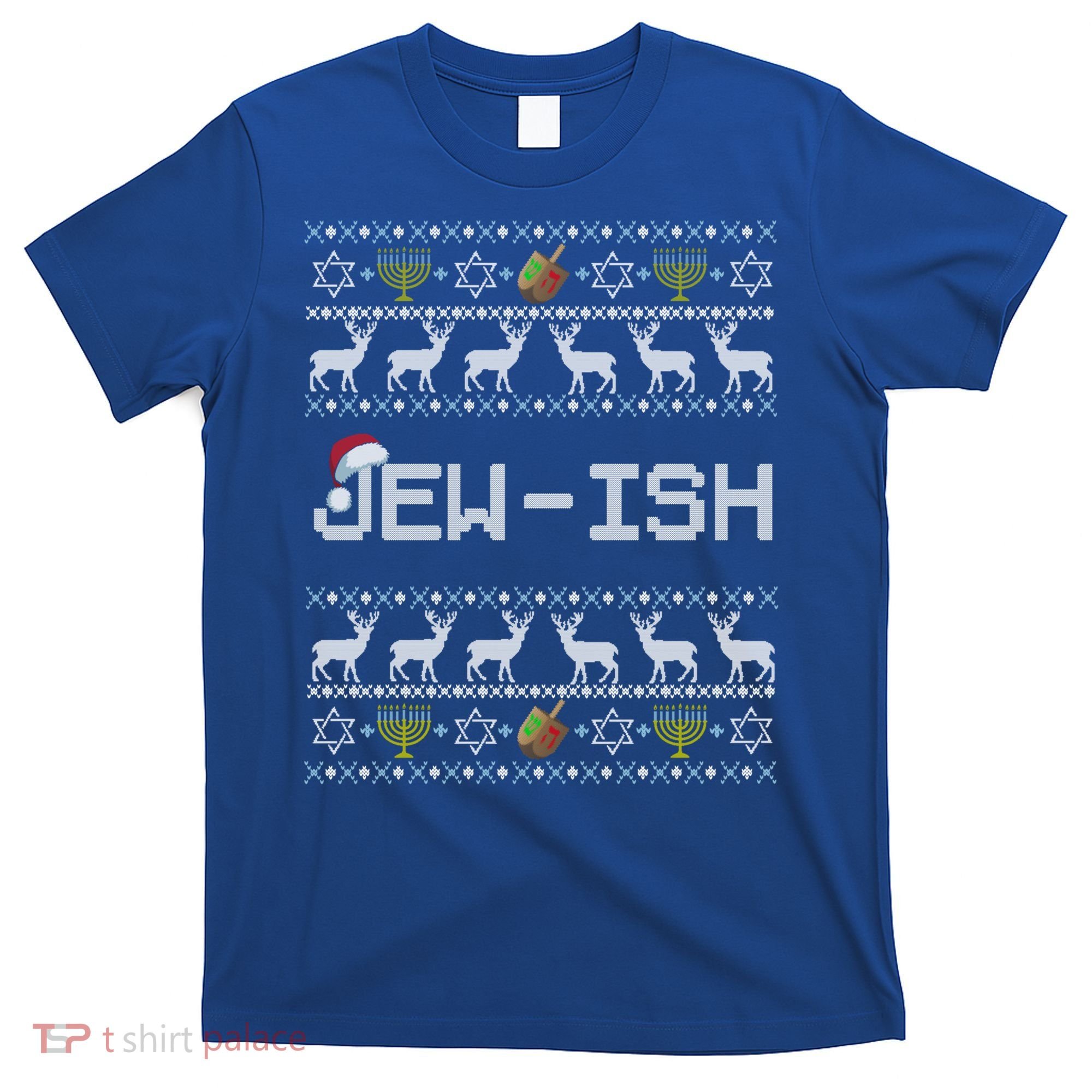 Fun Ugly Hanukkah Sweater Jewgiftish Santa Hat Merry Christmas Gift T-Shirt
