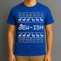 Fun Ugly Hanukkah Sweater Jewgiftish Santa Hat Merry Christmas Gift T-Shirt thumb 3