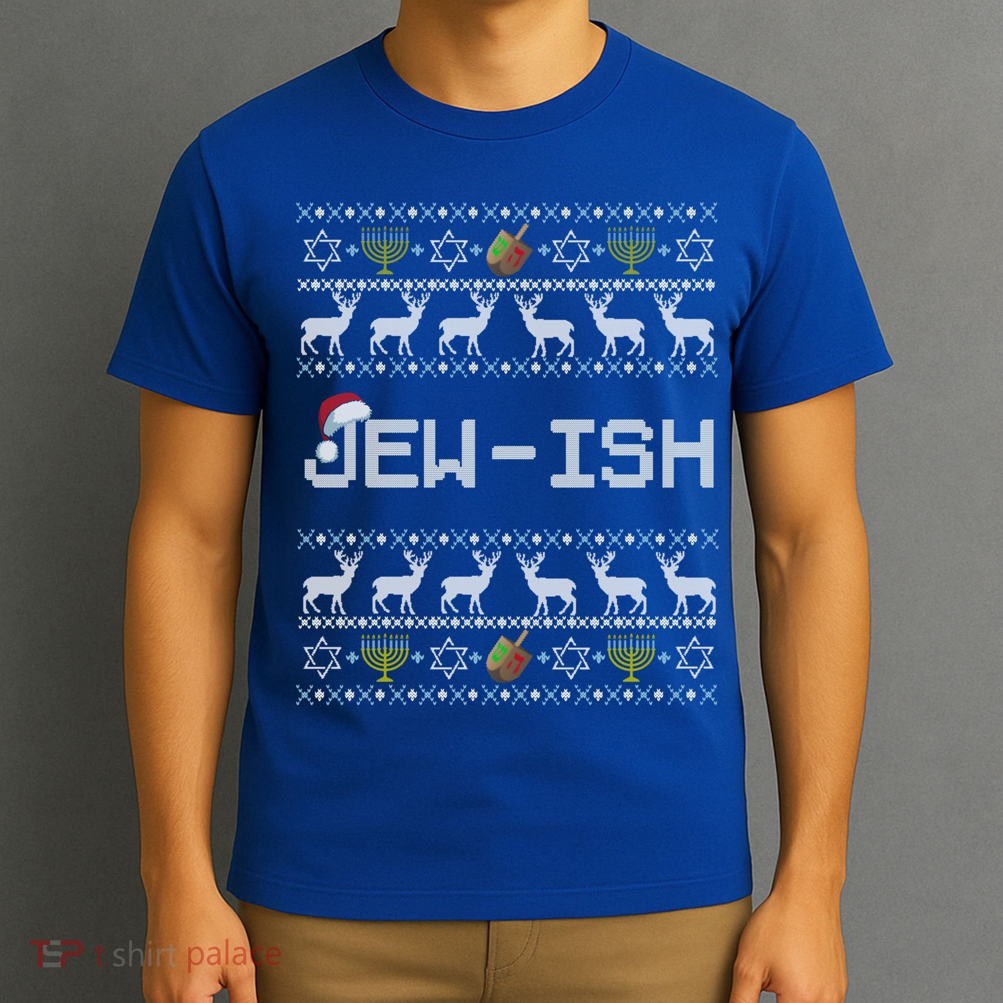 Fun Ugly Hanukkah Sweater Jewgiftish Santa Hat Merry Christmas Gift T-Shirt