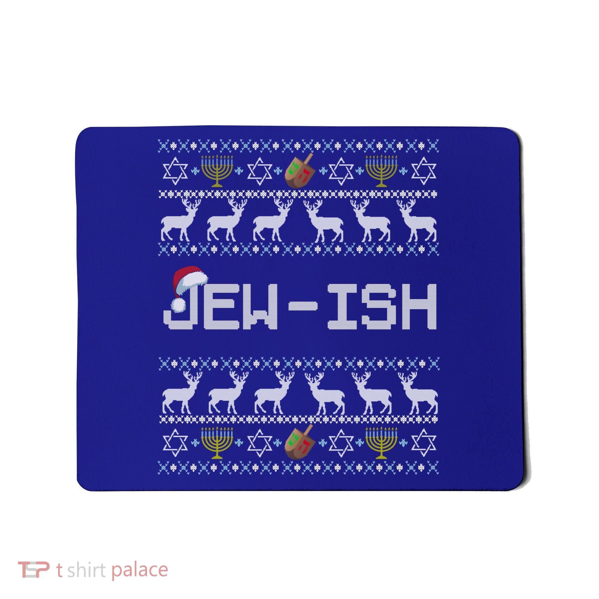 Fun Ugly Hanukkah Sweater Jewgiftish Santa Hat Merry Christmas Gift Mousepad