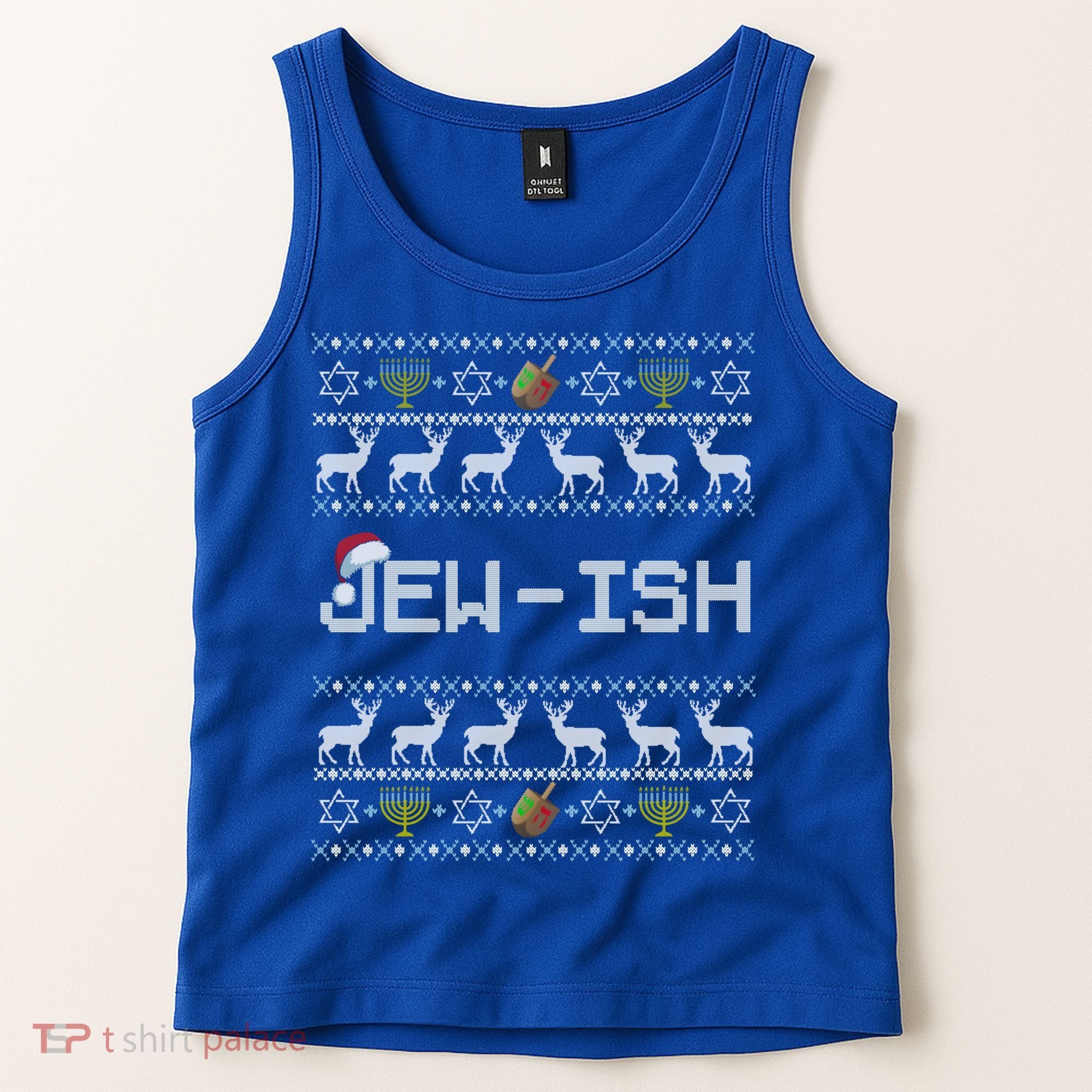 Fun Ugly Hanukkah Sweater Jewgiftish Santa Hat Merry Christmas Gift Tank Top