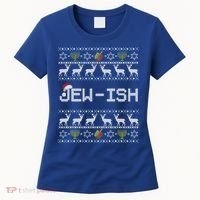 Fun Ugly Hanukkah Sweater Jewgiftish Santa Hat Merry Christmas Gift Women's T-Shirt thumb 0