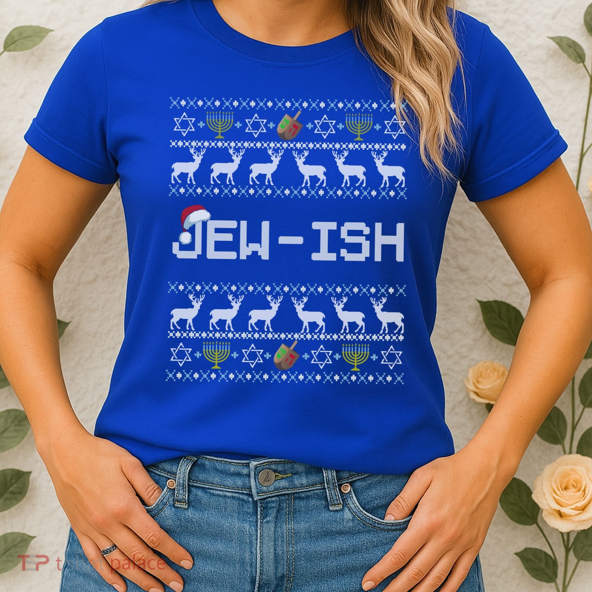 Fun Ugly Hanukkah Sweater Jewgiftish Santa Hat Merry Christmas Gift Women's T-Shirt