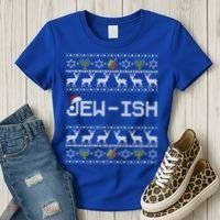 Fun Ugly Hanukkah Sweater Jewgiftish Santa Hat Merry Christmas Gift Women's T-Shirt thumb 3