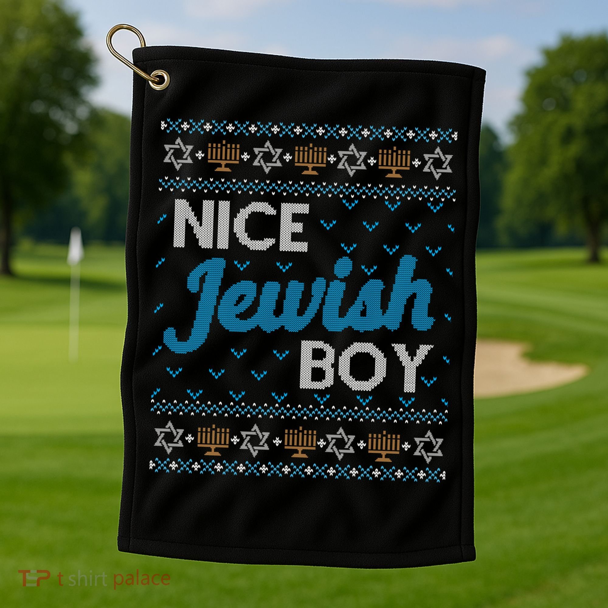 Funny Ugly Hanukkah Sweater Nice Jewish Boy Matching Golf Towel