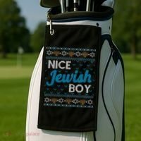 Funny Ugly Hanukkah Sweater Nice Jewish Boy Matching Golf Towel thumb 2