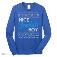 Funny Ugly Hanukkah Sweater Nice Jewish Boy Matching Long Sleeve Shirt thumb 0