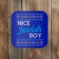 Funny Ugly Hanukkah Sweater Nice Jewish Boy Matching Coaster thumb 0