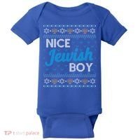 Funny Ugly Hanukkah Sweater Nice Jewish Boy Matching Baby Bodysuit thumb 0
