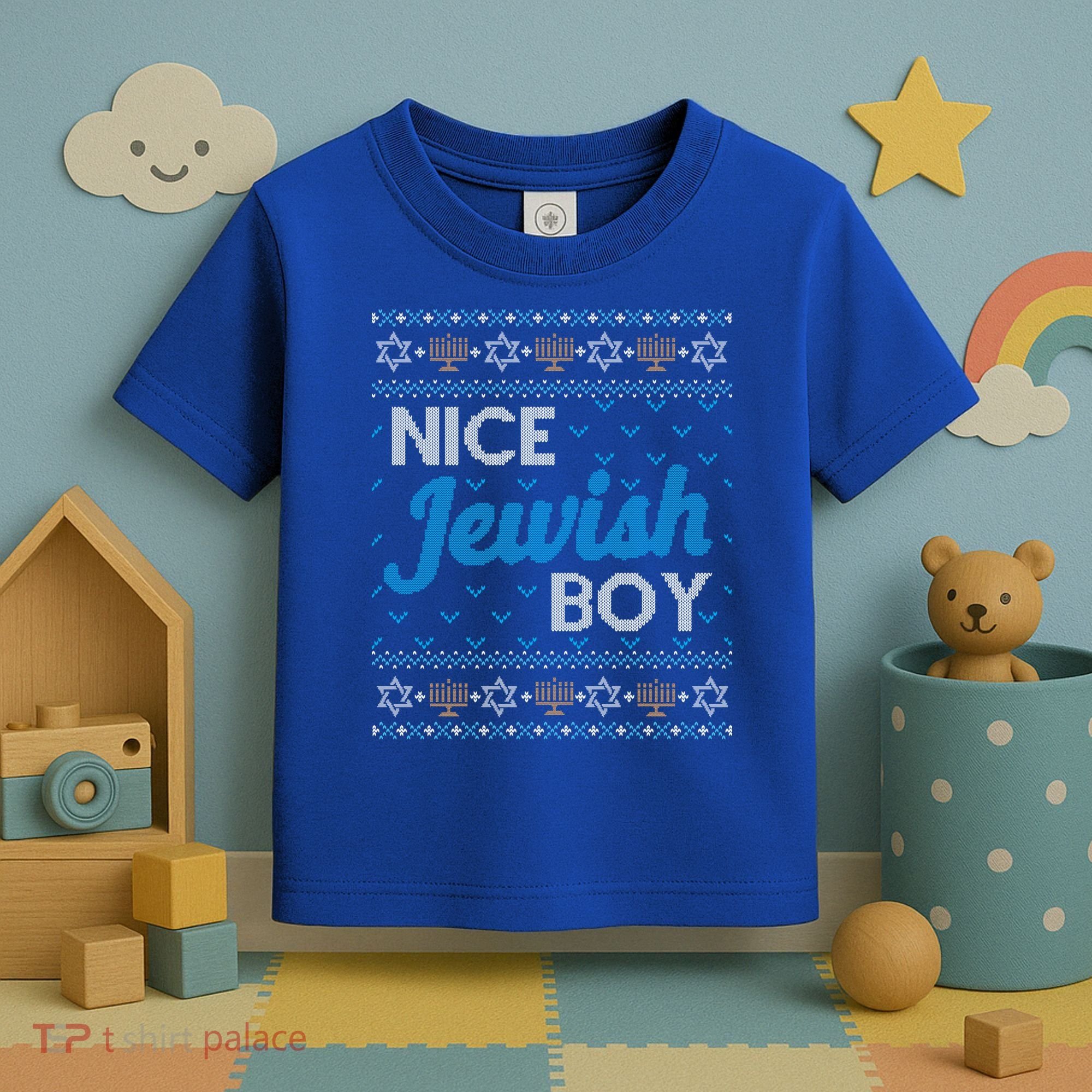 Funny Ugly Hanukkah Sweater Nice Jewish Boy Matching Toddler T-Shirt
