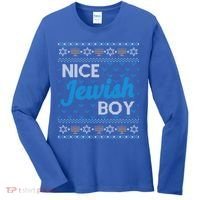 Funny Ugly Hanukkah Sweater Nice Jewish Boy Matching Women's Long Sleeve Shirt thumb 0