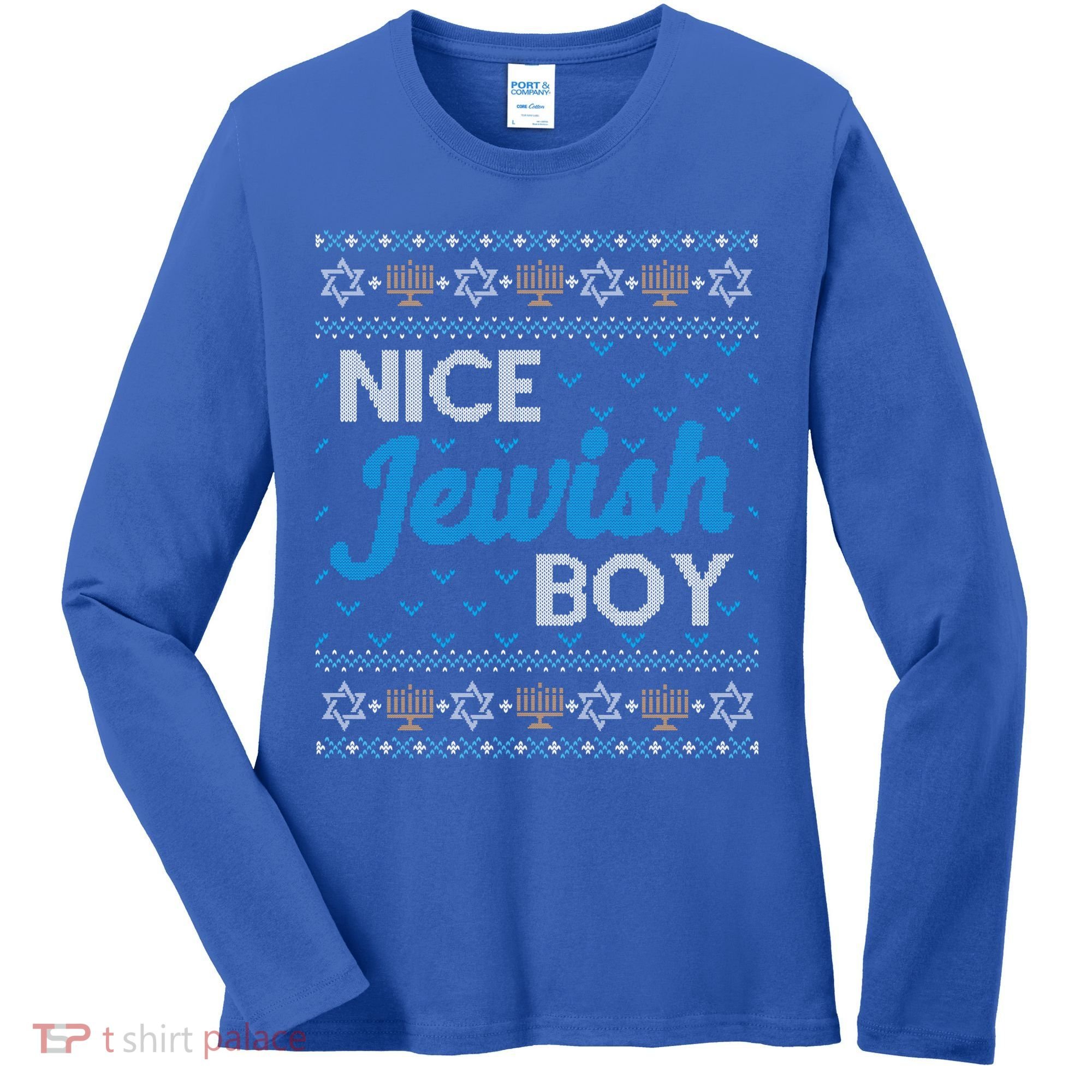 Funny Ugly Hanukkah Sweater Nice Jewish Boy Matching Women's Long Sleeve Shirt