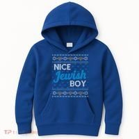 Funny Ugly Hanukkah Sweater Nice Jewish Boy Matching Kids Hoodie thumb 0