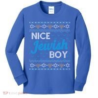 Funny Ugly Hanukkah Sweater Nice Jewish Boy Matching Kids Long Sleeve Shirt thumb 0