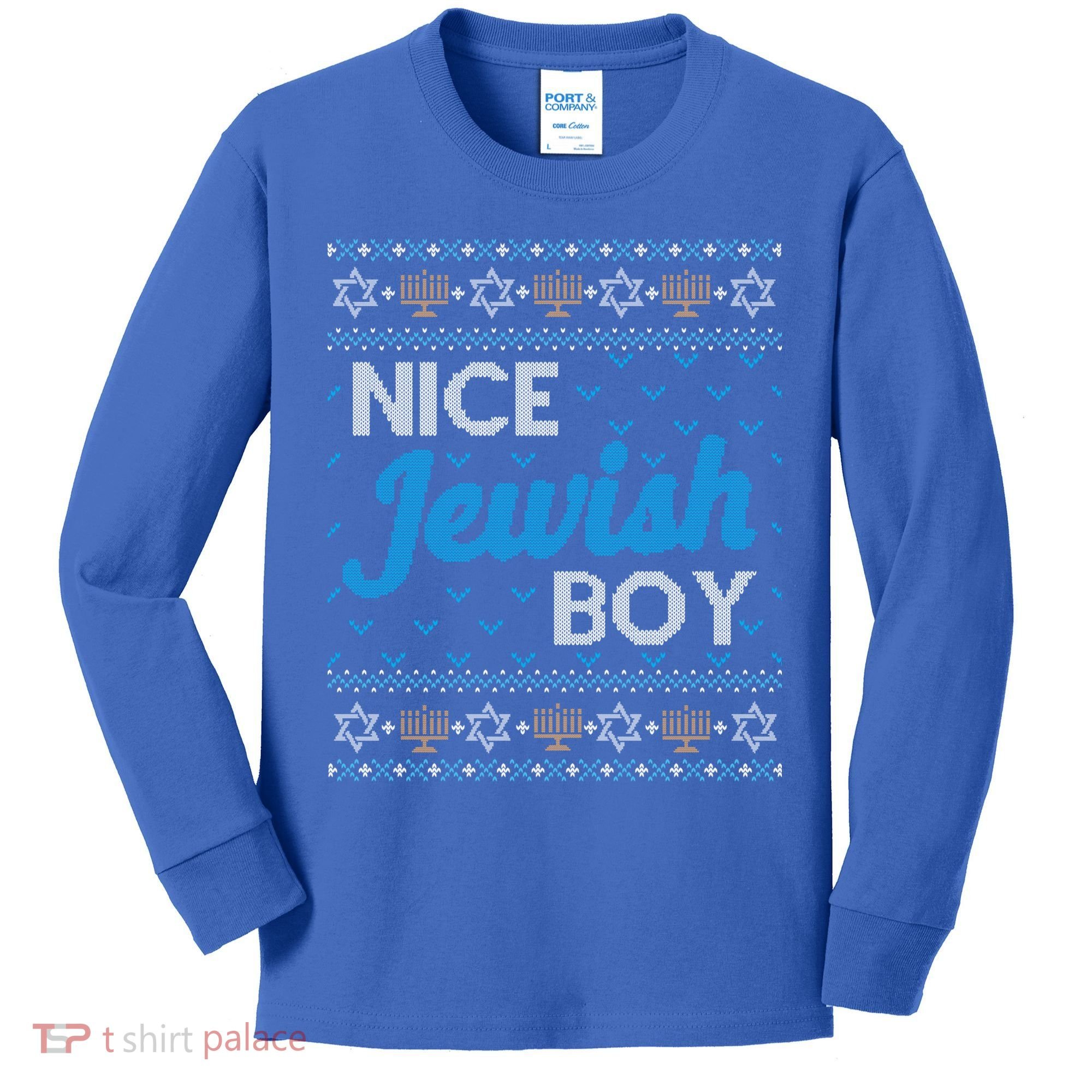 Funny Ugly Hanukkah Sweater Nice Jewish Boy Matching Kids Long Sleeve Shirt