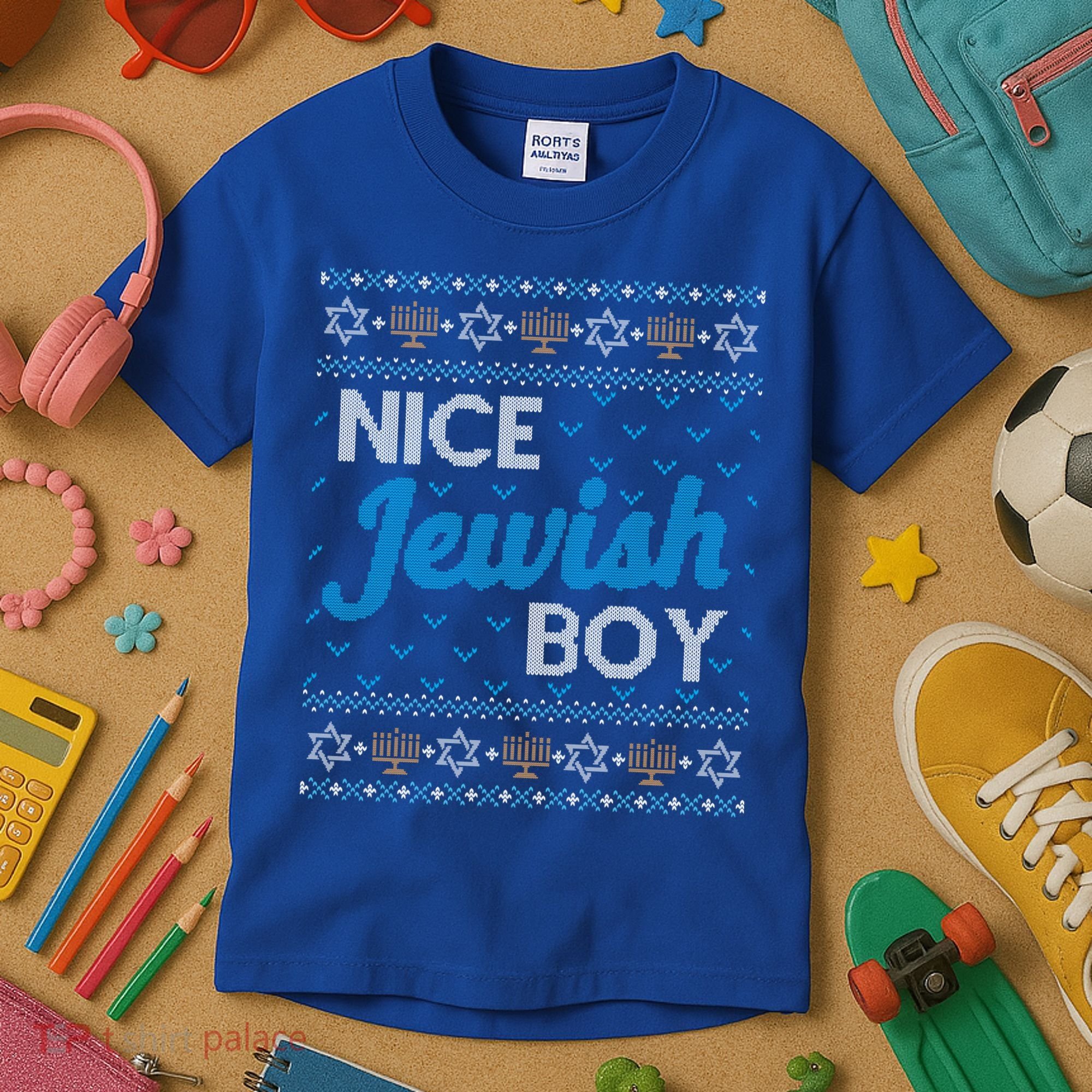Funny Ugly Hanukkah Sweater Nice Jewish Boy Matching Kids T-Shirt
