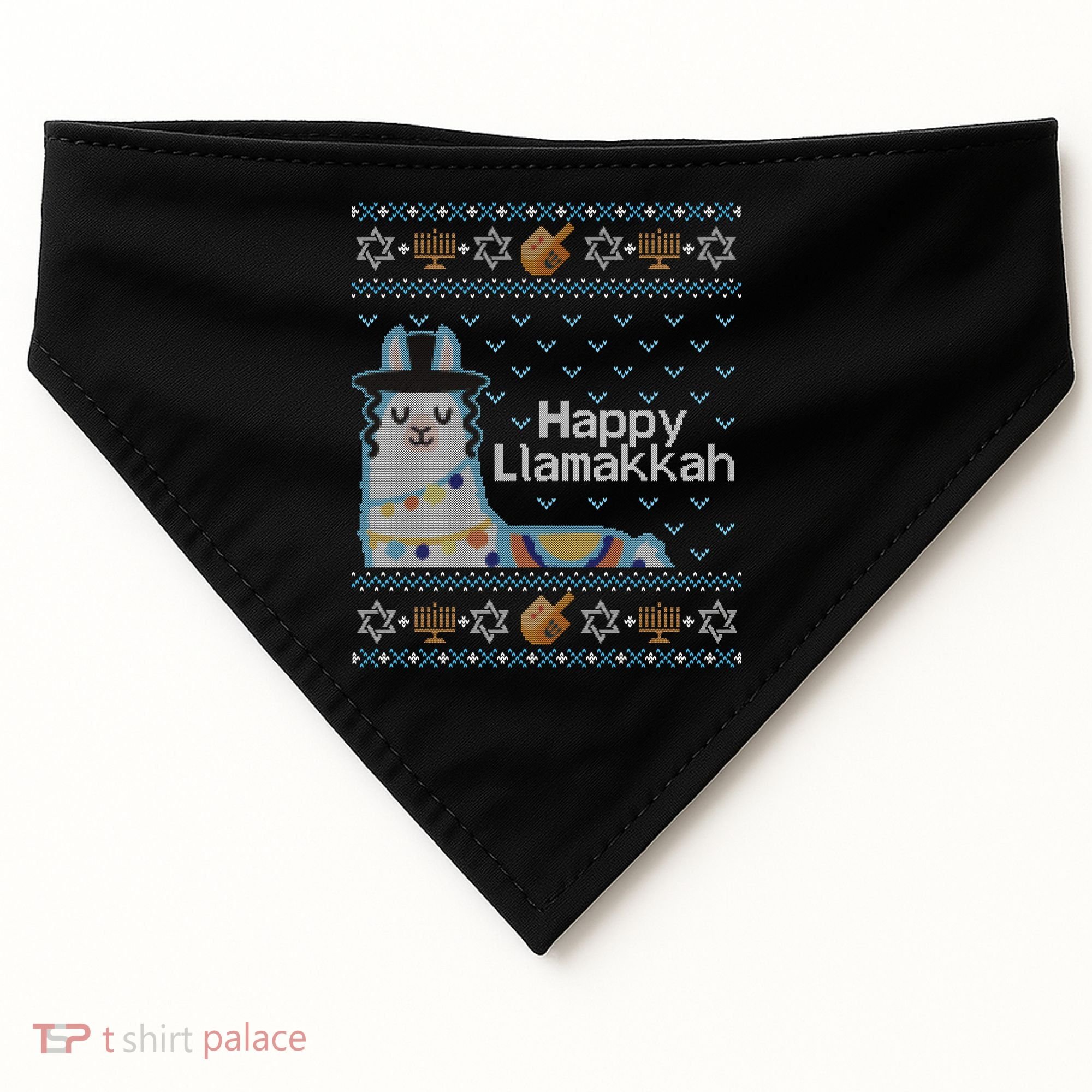Funny Ugly Hanukkah Sweater Llama Llamakkah Gift USA-Made Doggie Bandana