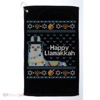 Funny Ugly Hanukkah Sweater Llama Llamakkah Gift Golf Towel thumb 0