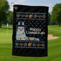 Funny Ugly Hanukkah Sweater Llama Llamakkah Gift Golf Towel thumb 1