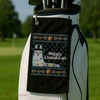Funny Ugly Hanukkah Sweater Llama Llamakkah Gift Golf Towel thumb 2