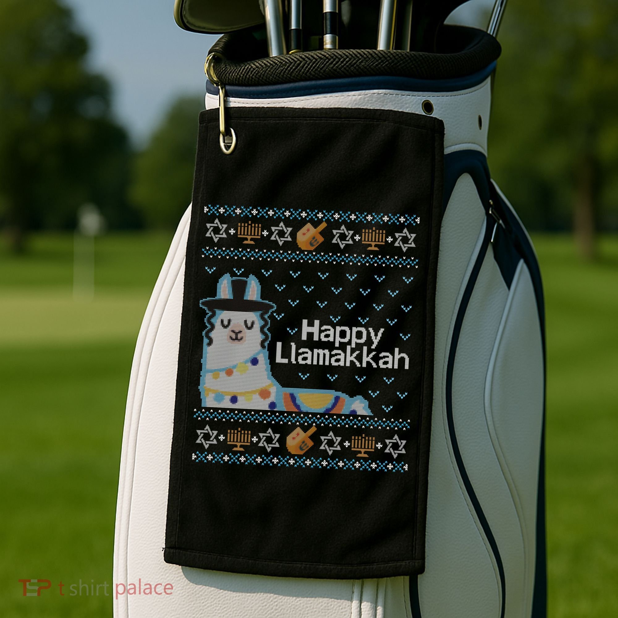 Funny Ugly Hanukkah Sweater Llama Llamakkah Gift Golf Towel