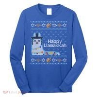 Funny Ugly Hanukkah Sweater Llama Llamakkah Gift Long Sleeve Shirt thumb 0