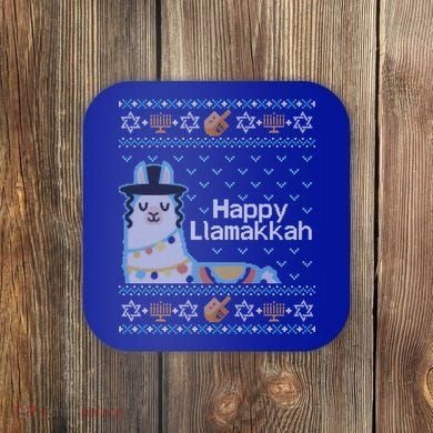 Funny Ugly Hanukkah Sweater Llama Llamakkah Gift Coaster