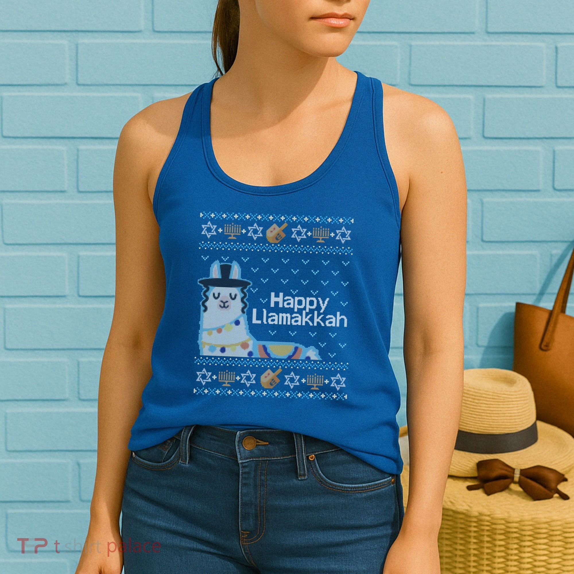 Funny Ugly Hanukkah Sweater Llama Llamakkah Gift Women's Tank Top