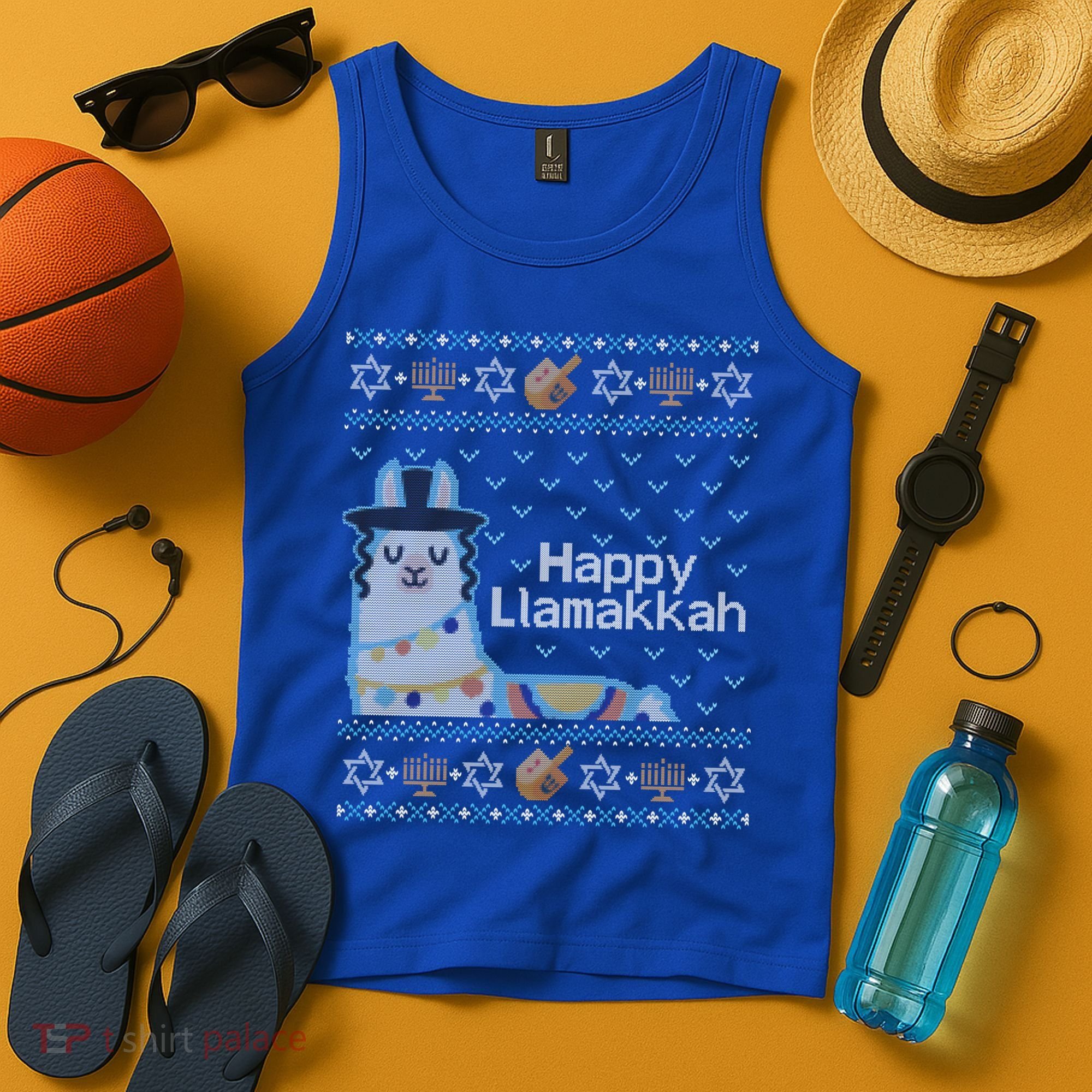 Funny Ugly Hanukkah Sweater Llama Llamakkah Gift Tank Top