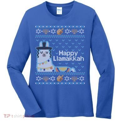 Funny Ugly Hanukkah Sweater Llama Llamakkah Gift Women's Long Sleeve Shirt