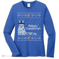 Funny Ugly Hanukkah Sweater Llama Llamakkah Gift Women's Long Sleeve Shirt thumb 0