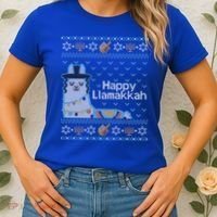 Funny Ugly Hanukkah Sweater Llama Llamakkah Gift Women's T-Shirt thumb 2