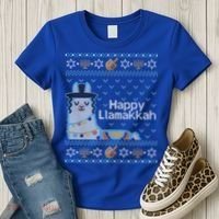 Funny Ugly Hanukkah Sweater Llama Llamakkah Gift Women's T-Shirt thumb 3