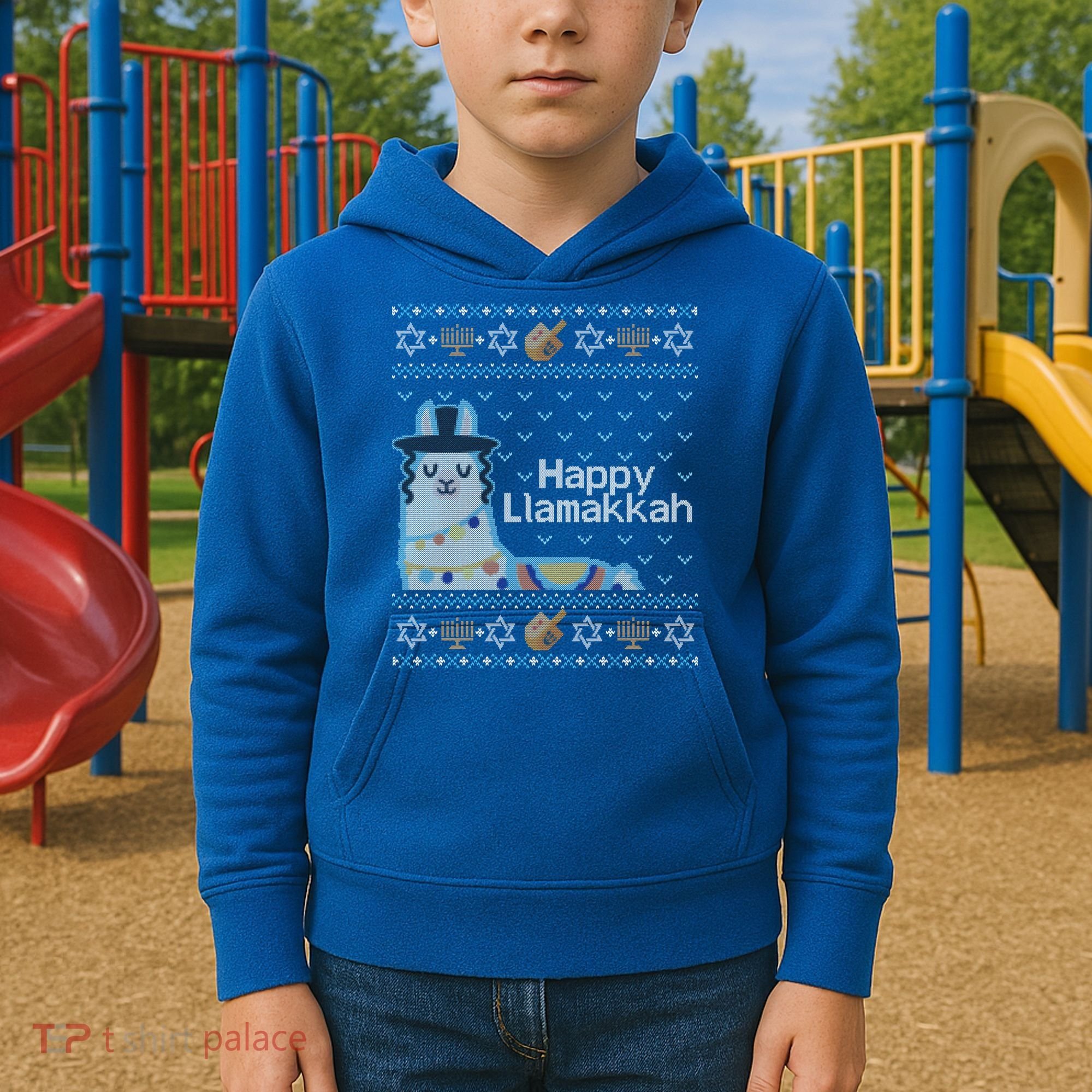 Funny Ugly Hanukkah Sweater Llama Llamakkah Gift Kids Hoodie